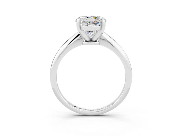 Silver Round Cut Moissanite Solitaire Engagement Ring with Classic Band and Four-Prong Setting