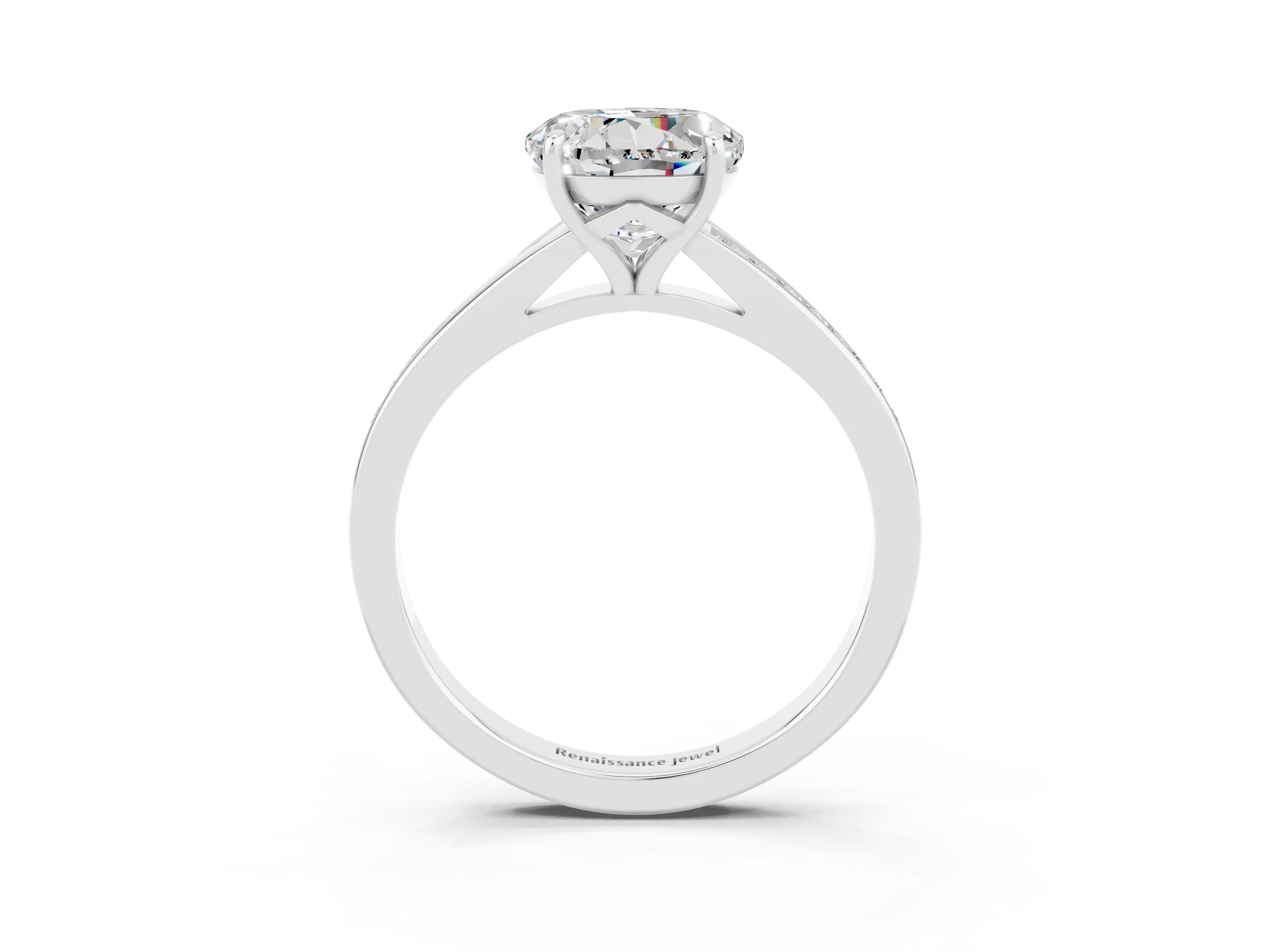 Silver Round Cut Moissanite Solitaire Ring with Pavé Band and Prong Setting_15