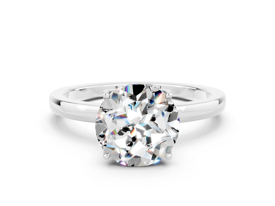 Silver Round Cut Moissanite Solitaire Ring with Thin Band and Prong Setting_66