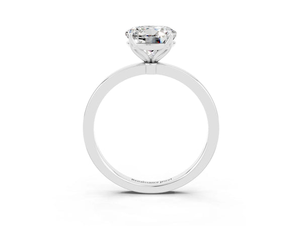 Silver Round Cut Moissanite Solitaire Ring with Thin Band and Prong Setting