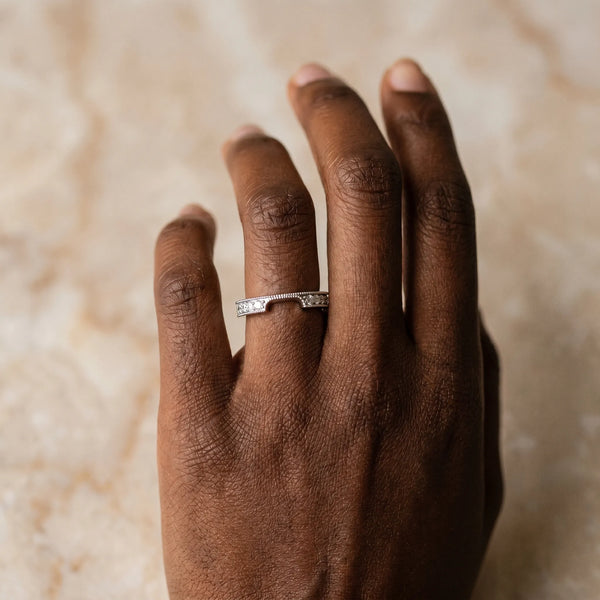 White gold Round Cut Pavé Diamond Contour Band with Milgrain Detailing