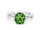Silver Round Cut Peridot Engagement Ring with Side Stone Accents and Four-Prong Setting_12