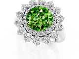 Silver Round Cut Peridot Floral Double Halo Engagement Ring with Prong Setting_187
