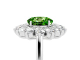 Silver Round Cut Peridot Floral Double Halo Engagement Ring with Prong Setting_191