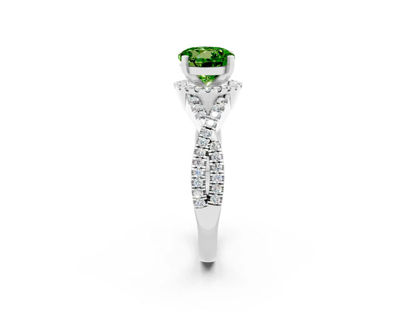 Silver Round Cut Peridot  Halo Twist Band Solitaire Prong Setting Ring