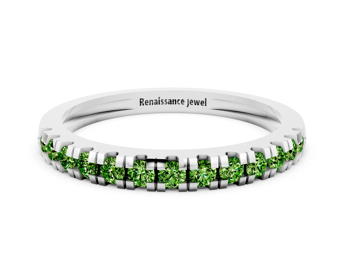 Silver Round Cut Peridot Pavé Set Thin Band_6