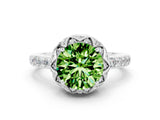 Silver Round Cut Peridot Scalloped Halo Engagement Ring with Round Shared Prong Band_30