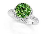 Silver Round Cut Peridot Scalloped Halo Engagement Ring with Round Shared Prong Band_31