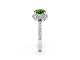 Silver Round Cut Peridot Scalloped Halo Engagement Ring with Round Shared Prong Band_32