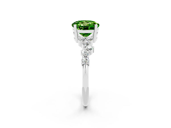 Silver Round Cut Peridot Scattered Round Accent Ring with Prong Setting