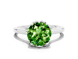 Silver Round Cut Peridot Solitaire Ring with Flower Prong Setting and Classic Band