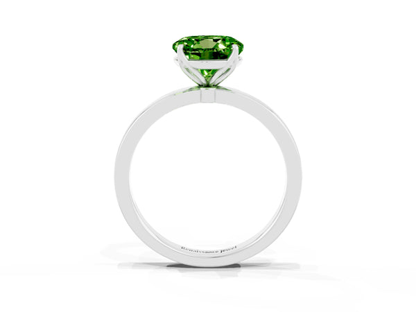 Silver Round Cut Peridot Solitaire Ring with Thin Band and Prong Setting