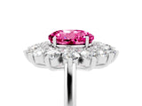 Silver Round Cut Pink Sapphire Floral Double Halo Engagement Ring with Prong Setting_149