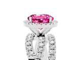 Silver Round Cut Pink Sapphire Halo Ring with Round Split Shank and Prong Setting_71