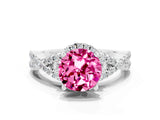 Silver Round Cut Pink Sapphire  Halo Twist Band Solitaire Prong Setting Ring_12