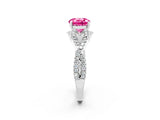 Silver Round Cut Pink Sapphire  Halo Twist Band Solitaire Prong Setting Ring_14
