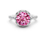 Silver Round Cut Pink Sapphire Scalloped Halo Engagement Ring with Round Shared Prong Band_84