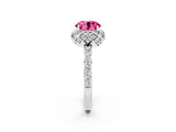 Silver Round Cut Pink Sapphire Scalloped Halo Engagement Ring with Round Shared Prong Band_86