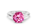 Silver Round Cut Pink Sapphire Solitaire Engagement Ring with Cathedral Setting and Four-Prong Mount_12