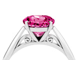 Silver Round Cut Pink Sapphire Solitaire Engagement Ring with Cathedral Setting and Four-Prong Mount_16