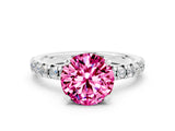 Silver Round Cut Pink Sapphire Solitaire Pavé Engagement Ring with Round Band and Prong Setting_84