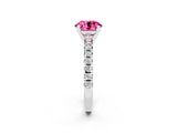 Silver Round Cut Pink Sapphire Solitaire Pavé Engagement Ring with Round Band and Prong Setting_86