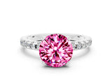 Silver Round Cut Pink Sapphire Solitaire Ring with Round  Pavé Band and Four-Prong Setting_28