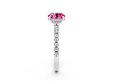 Silver Round Cut Pink Sapphire Solitaire Ring with Round  Pavé Band and Four-Prong Setting_30