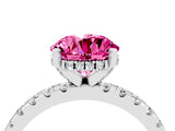 Silver Round Cut Pink Sapphire Solitaire Ring with Round  Pavé Band and Four-Prong Setting_32