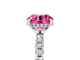 Silver Round Cut Pink Sapphire Solitaire Ring with Round  Pavé Band and Four-Prong Setting_33