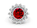 Silver Round Cut Ruby Floral Double Halo Engagement Ring with Prong Setting_147
