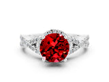 Silver Round Cut Ruby  Halo Twist Band Solitaire Prong Setting Ring_12