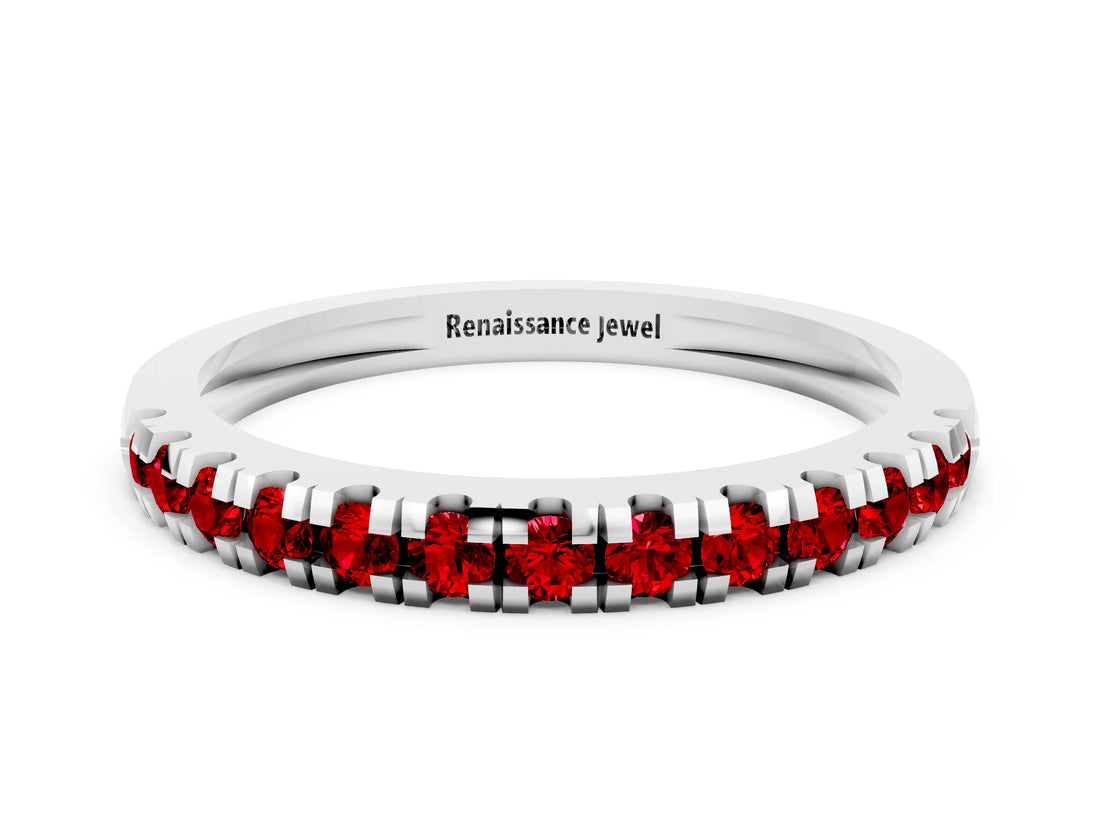 Silver Round Cut Ruby Pavé Set Thin Band_6