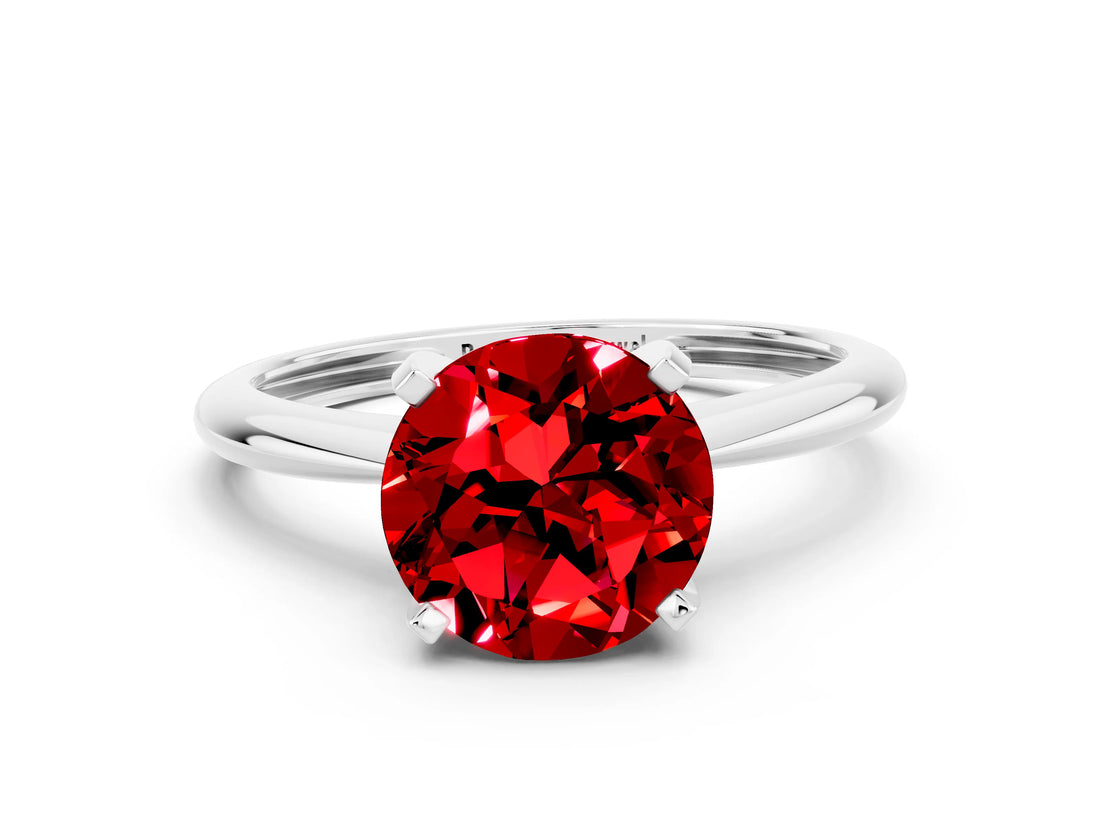 Silver Round Cut Ruby Solitaire Engagement Ring with Classic Band and Four-Prong Setting_12
