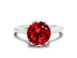 Silver Round Cut Ruby Solitaire Ring with Flower Prong Setting and Classic Band_12