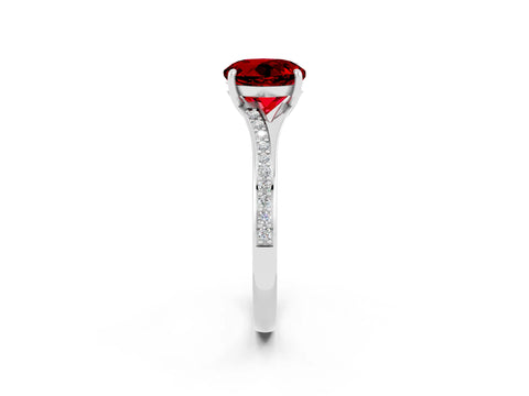 Silver Round Cut Ruby Solitaire Ring with Pavé Band and Prong Setting_14