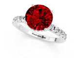 Silver Round Cut Ruby Solitaire Ring with Round  Pavé Band and Four-Prong Setting_31