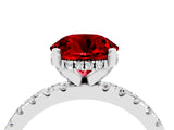 Silver Round Cut Ruby Solitaire Ring with Round  Pavé Band and Four-Prong Setting_34