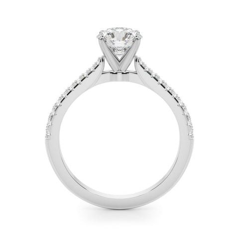 Silver Round Cut Solitaire Diamond Engagement Ring with Pave Band and Four-Prong Setting 1