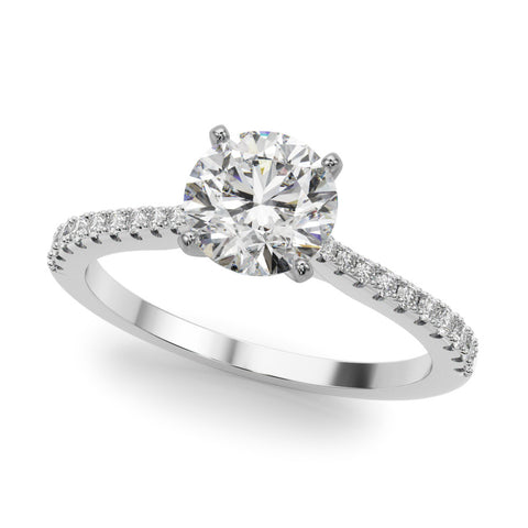 Silver Round Cut Solitaire Diamond Engagement Ring with Pave Band and Four-Prong Setting 2