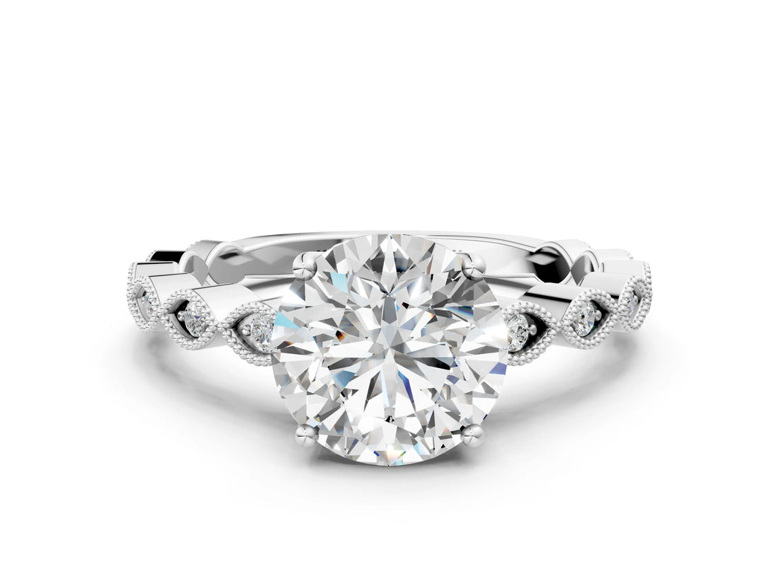 Silver Round Cut Solitaire Diamond Ring with Infinity Twist Band and Four-Prong Setting_37