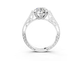 Silver Round Cut Solitaire Diamond Ring with Pavé Band and Six-Prong Setting_17