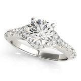 Silver Round Cut Solitaire Diamond Ring with Pave Band and Four-Prong Setting 1