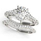 Silver Round Cut Solitaire Diamond Ring with Pave Band and Four-Prong Setting 2
