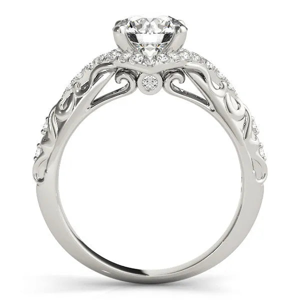 White Gold Asscher Cut Hidden Halo Engagement Ring Setting for Fancy Blue Center with Pave Band