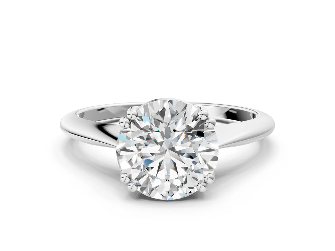 Silver Round Cut Solitaire Diamond Ring with Six-Prong Setting and Classic Band_6