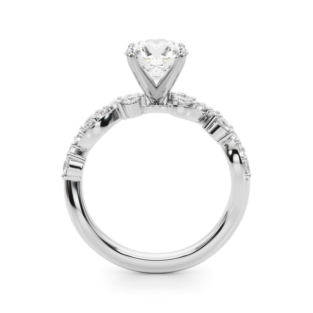Silver Round Cut Solitaire Diamond Twisted Band with Pave Setting 1