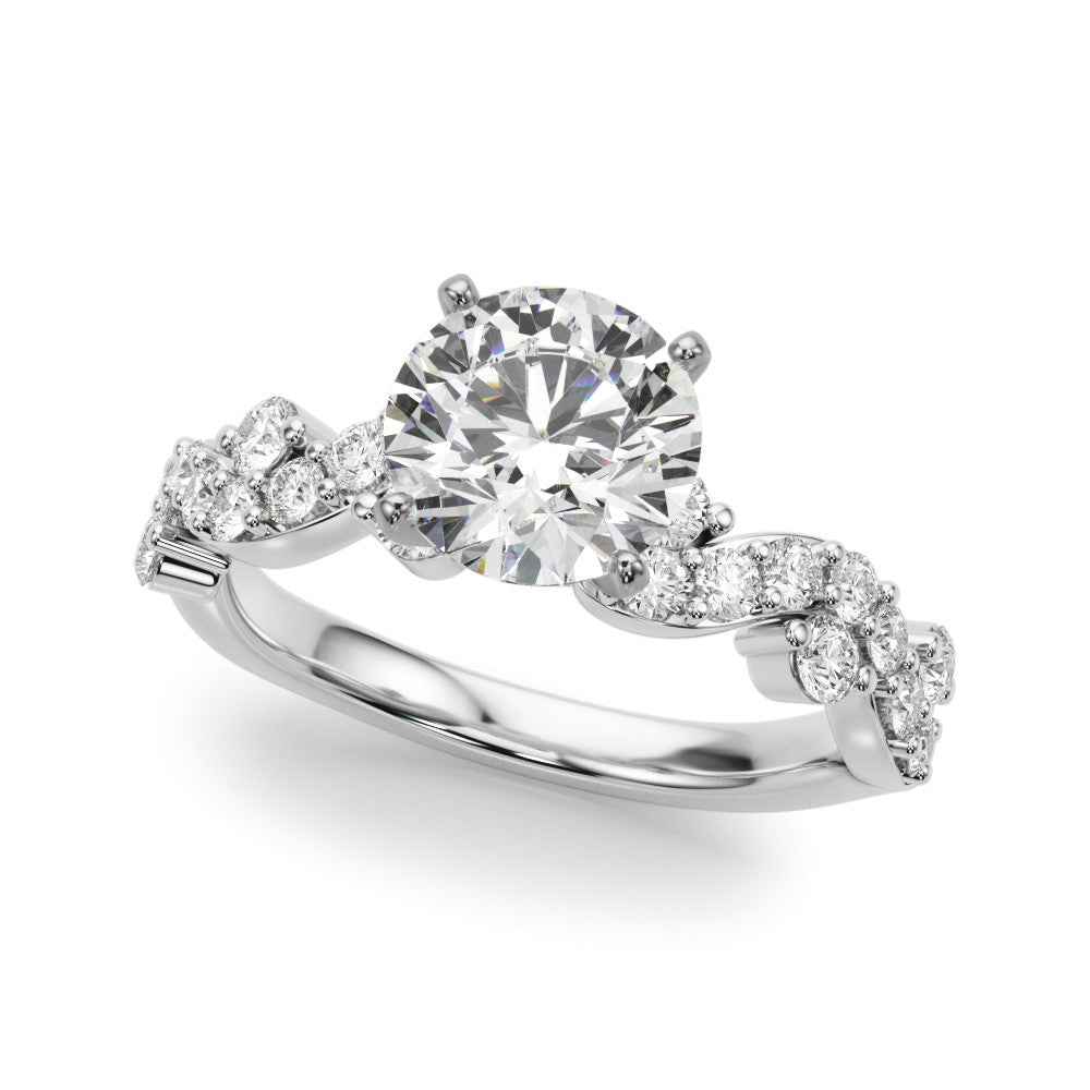 Silver Round Cut Solitaire Diamond Twisted Band with Pave Setting 2