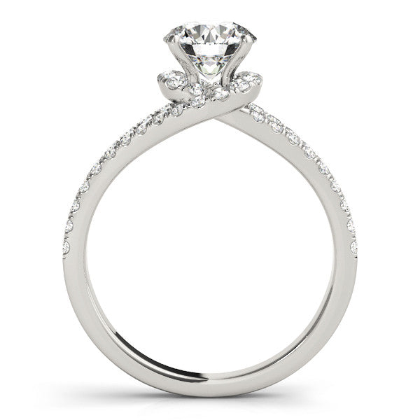 Silver Round Cut Solitaire Diamond with Pavé Twist Band and Four-Prong Setting