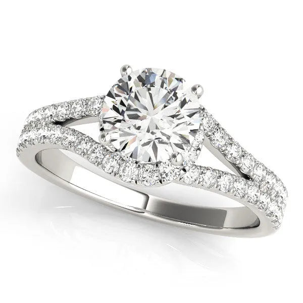 Silver Round Cut Solitaire Diamond with Pavé Twist Band and Four-Prong Setting